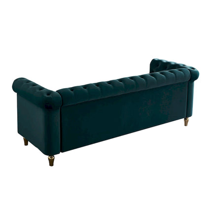 Canapé Chesterfield en velours avec garniture dorée