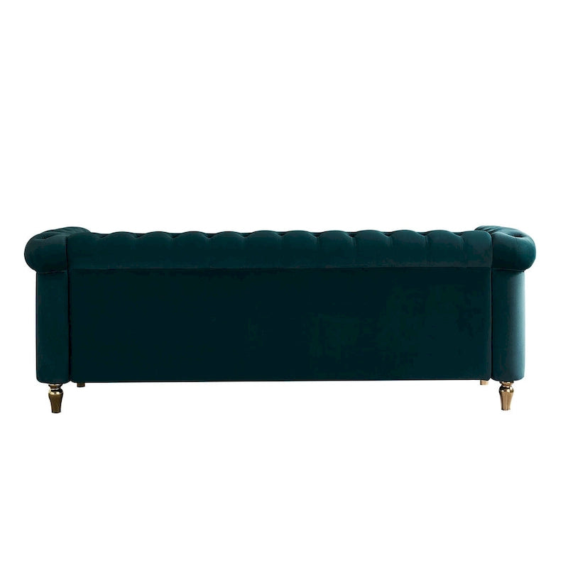 Canapé Chesterfield en velours avec garniture dorée