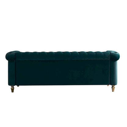 Canapé Chesterfield en velours avec garniture dorée