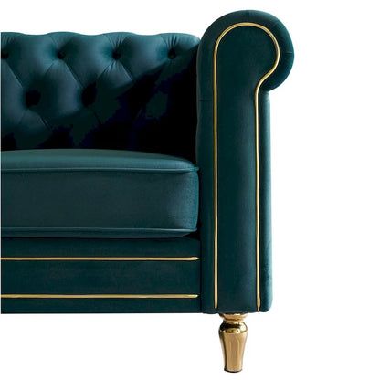 Canapé Chesterfield en velours avec garniture dorée