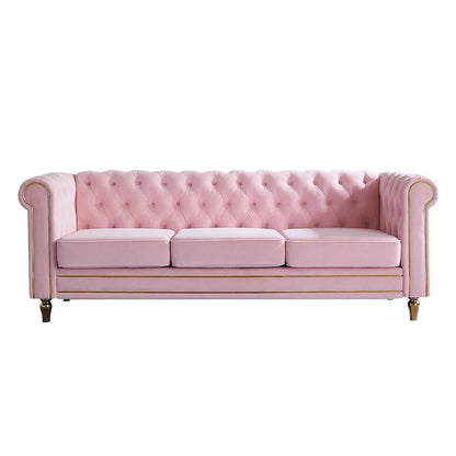 Canapé Chesterfield en velours avec garniture dorée