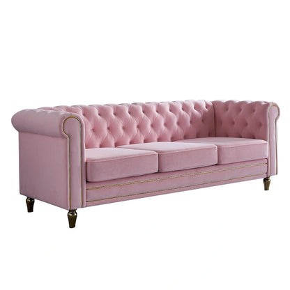 Canapé Chesterfield en velours avec garniture dorée