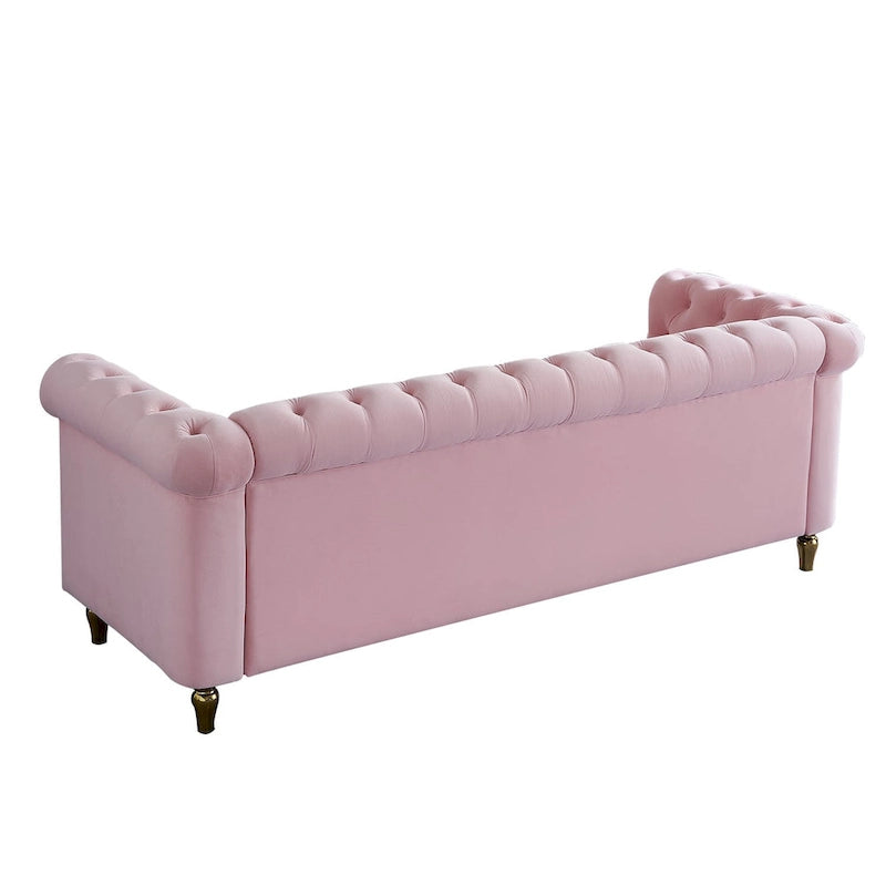 Canapé Chesterfield en velours avec garniture dorée