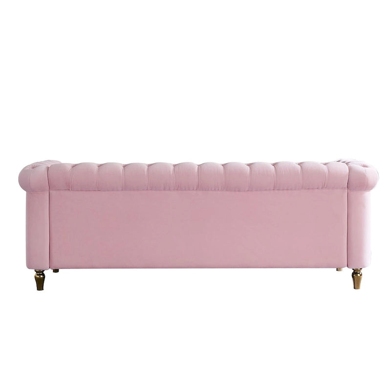 Canapé Chesterfield en velours avec garniture dorée