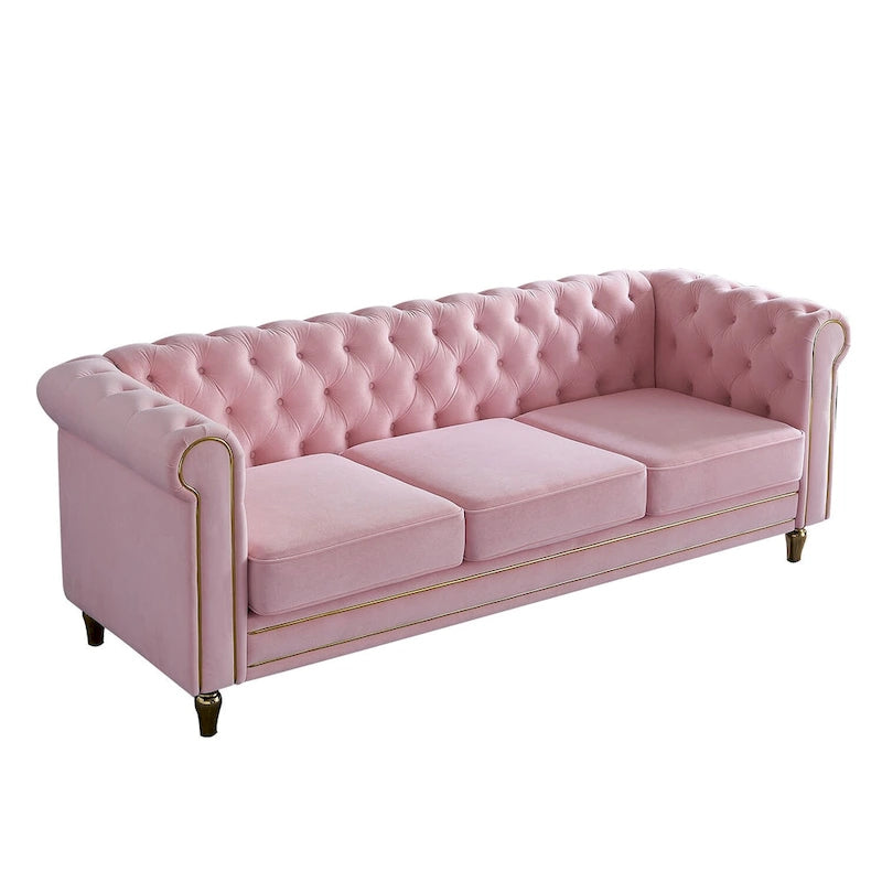 Canapé Chesterfield en velours avec garniture dorée
