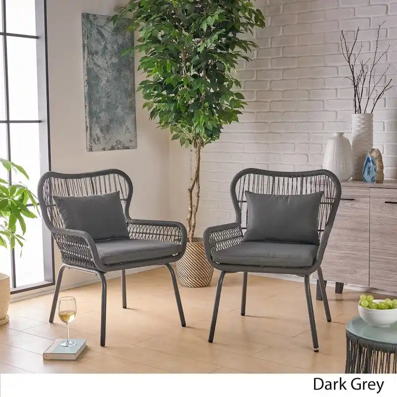 Fauteuils club d'intérieur Tolovana en acier et corde avec coussins, par Christopher Knight Home