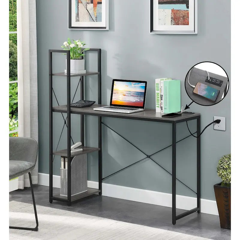 Convenience Concepts Designs2Go Office Workstation with Charging Station and Shelves