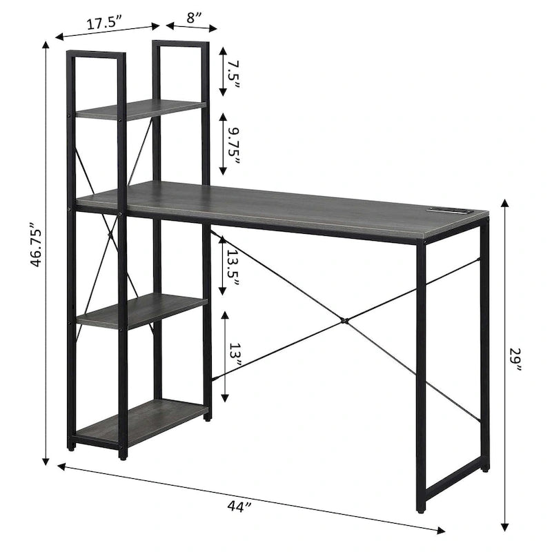 Poste de travail de bureau Designs2Go de Convenience Concepts avec station de recharge et étagères