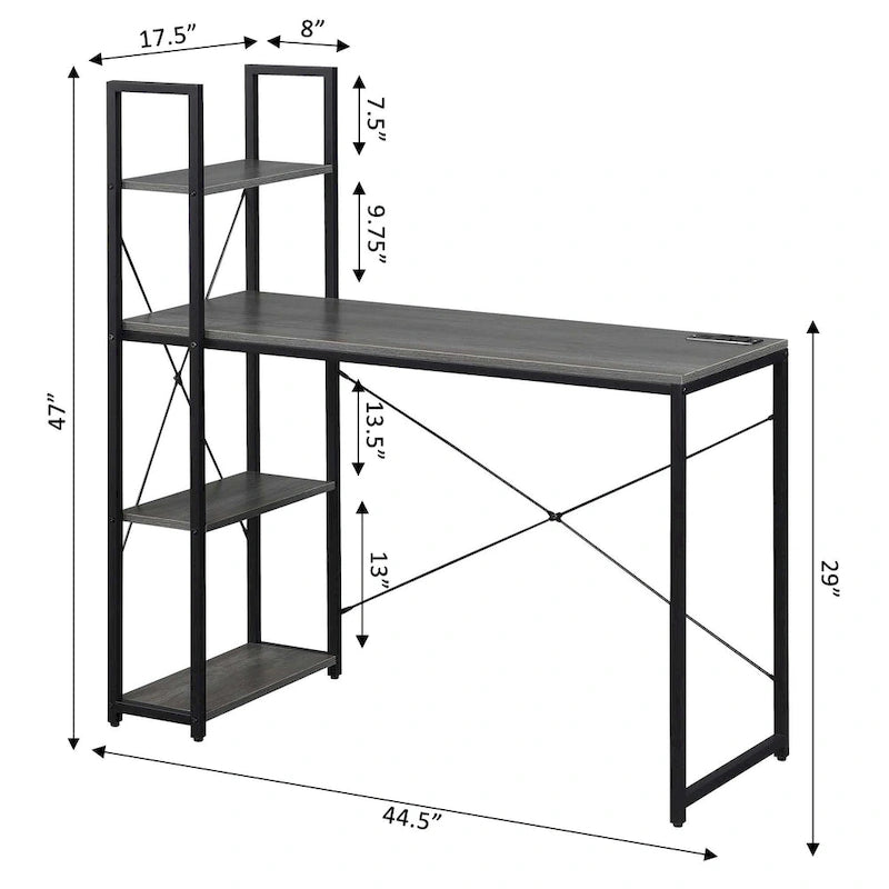 Poste de travail de bureau Designs2Go de Convenience Concepts avec station de recharge et étagères