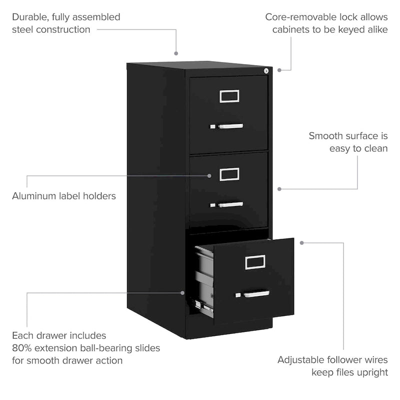 Classeur vertical Hirsh à 3 tiroirs de 56 cm de profondeur, format lettre