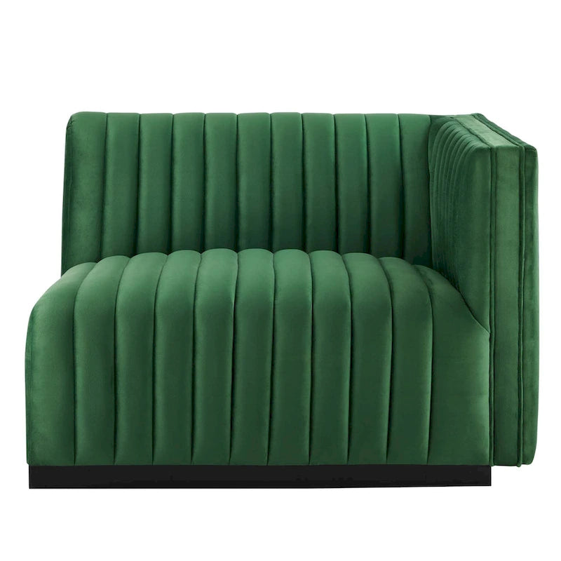 Canapé deux places Conjure Channel en velours capitonné haute performance