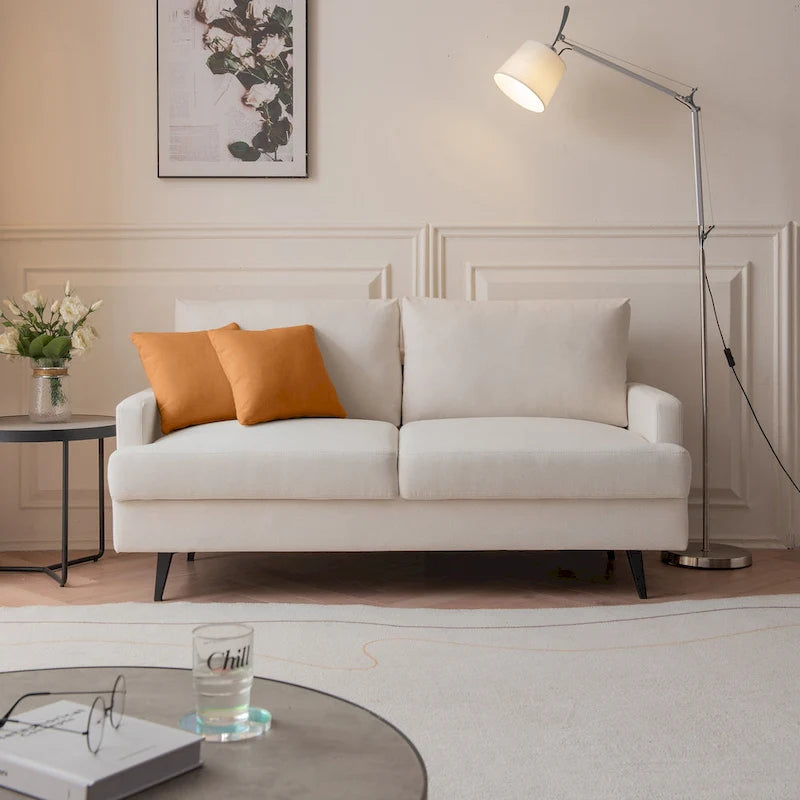 Canapé deux places moderne en tissu, idéal pour le salon, la chambre ou un appartement.