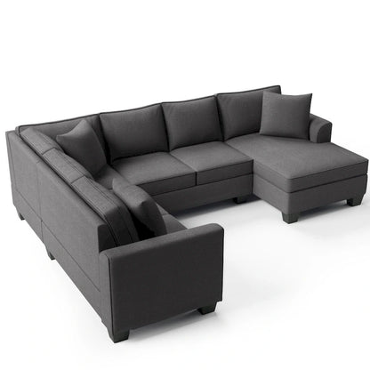 Canapé d'angle 110 x 86 cm, revêtement capitonné, style moderne, accoudoirs anglais, forme classique en U, 3 coussins inclus