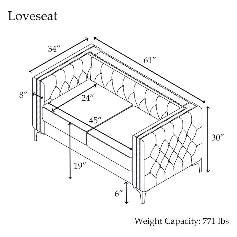 Ensemble canapé et causeuse modernes 2 pièces Morden Fort, en velours beige hollandais, pieds en fer