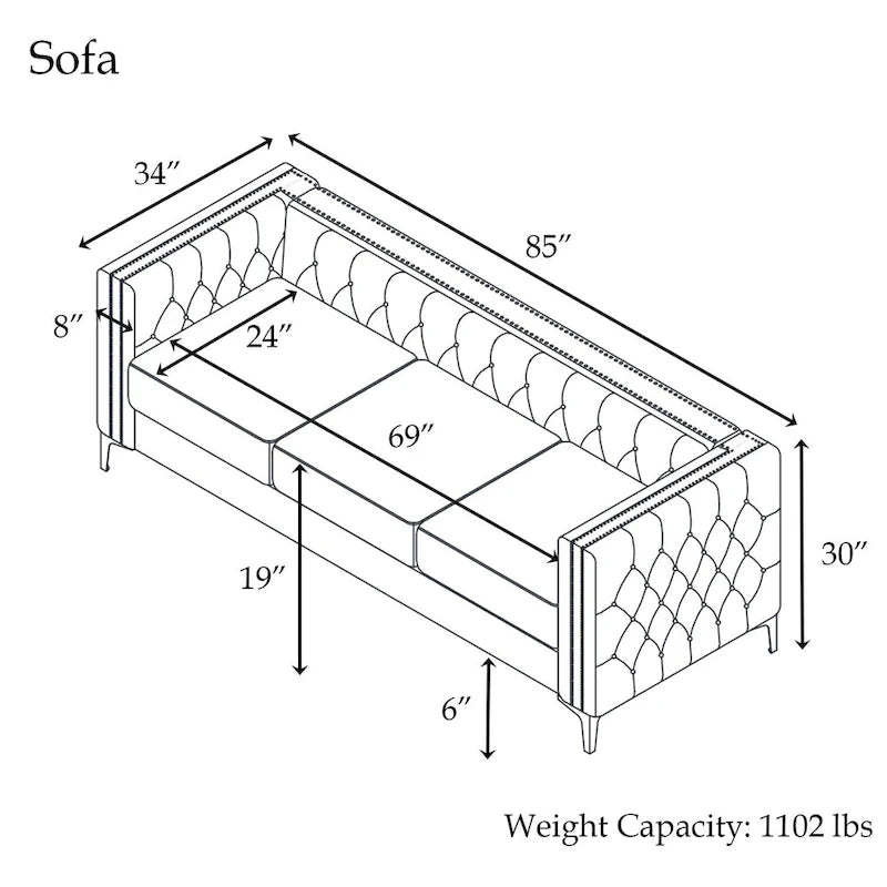 Ensemble canapé et causeuse modernes 2 pièces Morden Fort, en velours beige hollandais, pieds en fer