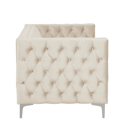 Ensemble canapé et causeuse modernes 2 pièces Morden Fort, en velours beige hollandais, pieds en fer