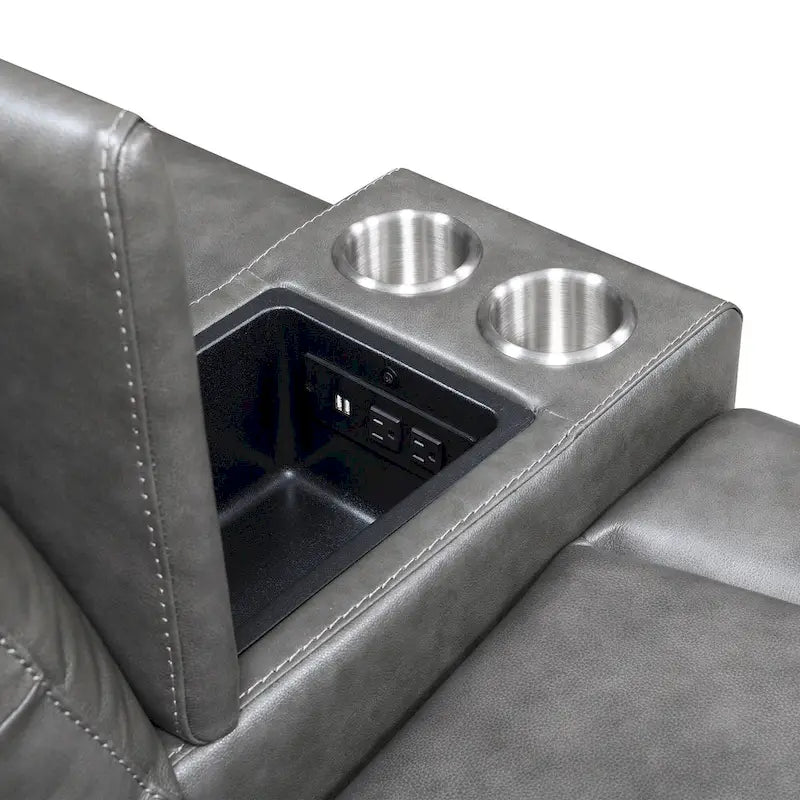 Canapé inclinable Newport Power en cuir pleine fleur avec console par Greyson Living