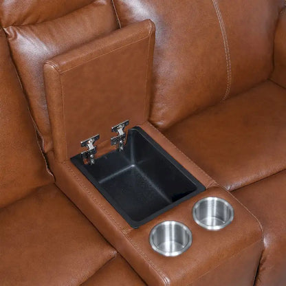 Canapé inclinable Newport Power en cuir pleine fleur avec console par Greyson Living