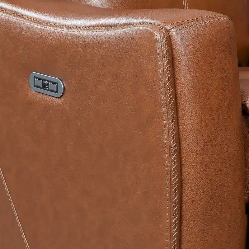 Canapé inclinable Newport Power en cuir pleine fleur avec console par Greyson Living