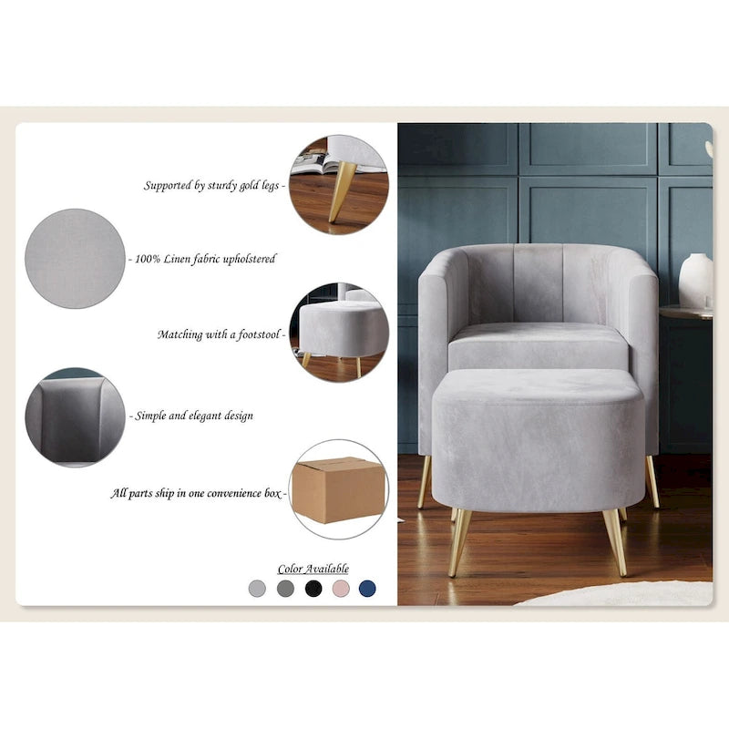 Fauteuil d'appoint CraftPorch moderne en velours doux avec repose-pieds