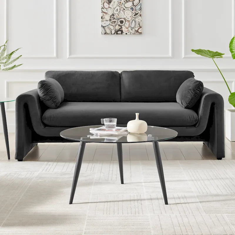 Table basse Danya B. Van Beuren avec pieds fuselés et plateau en verre