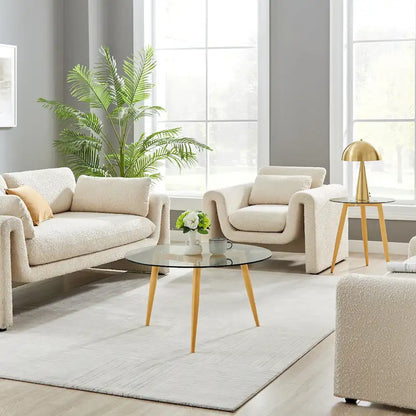 Table basse Danya B. Van Beuren avec pieds fuselés et plateau en verre