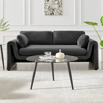 Table basse Danya B. Van Beuren avec pieds fuselés et plateau en verre