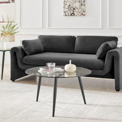 Table basse Danya B. Van Beuren avec pieds fuselés et plateau en verre