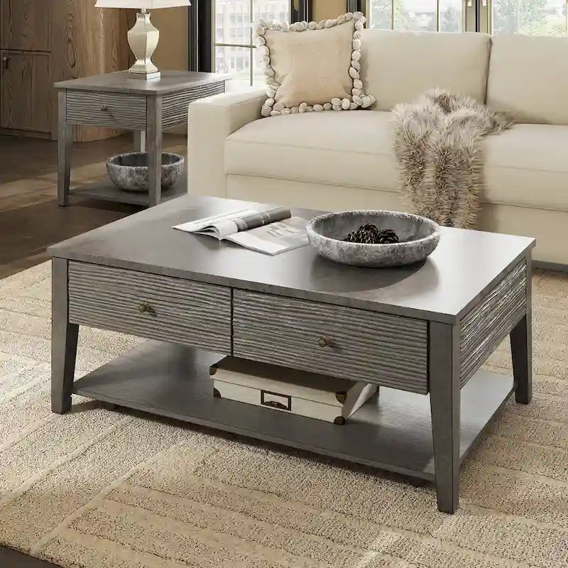 Coober Antique Grey Finish Grey Fiber Cement Table with Shelf by iNSPIRE Q Modern