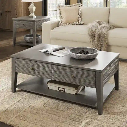 Coober Antique Grey Finish Grey Fiber Cement Table with Shelf by iNSPIRE Q Modern