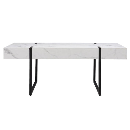 HomeRoots 43 White Faux Marble And Metal Rectangular Coffee Table - 43.25
