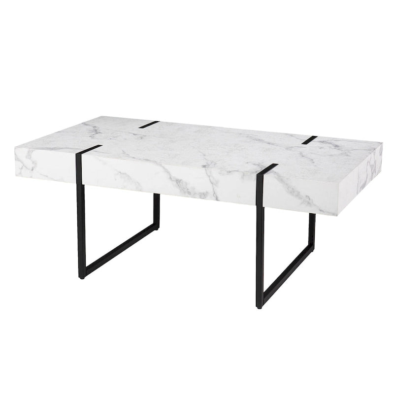 Table basse rectangulaire HomeRoots 43 en faux marbre blanc et métal - 43,25