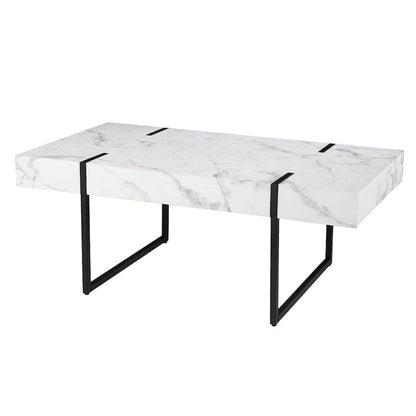 Table basse rectangulaire HomeRoots 43 en faux marbre blanc et métal - 43,25
