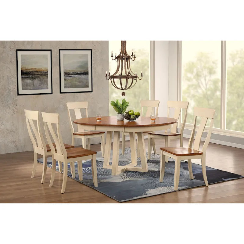 Antiqued Caramel Biscotti Panel Back 7-Piece Cross Pedestal Dining Set