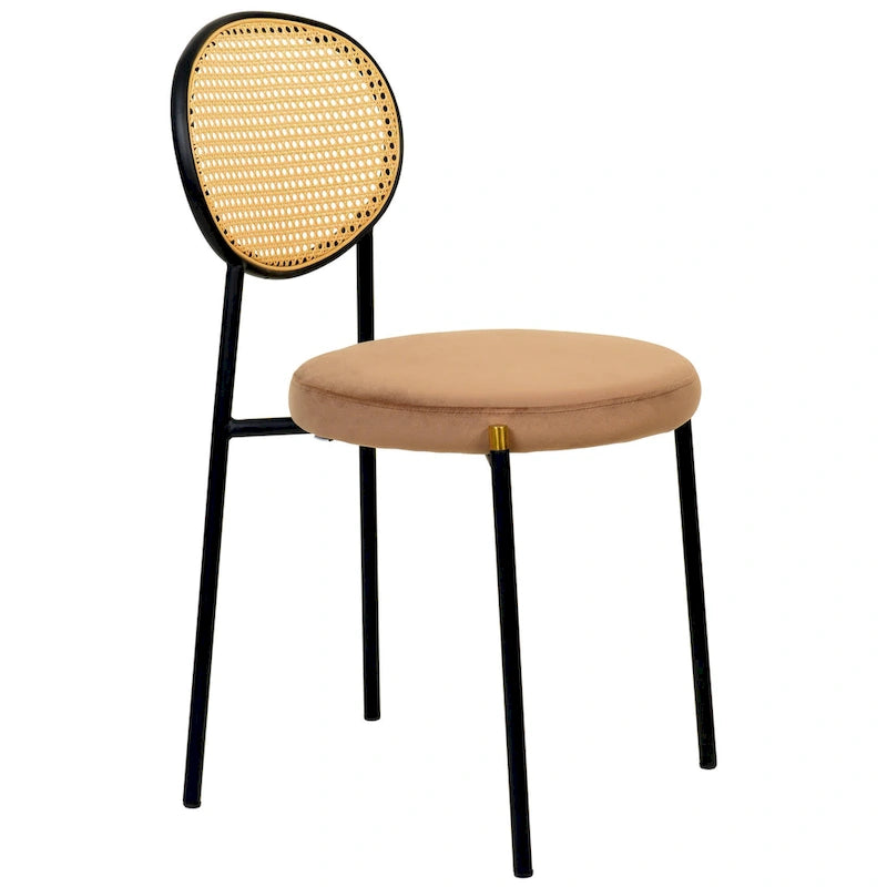 Ensemble de 2 chaises de salle à manger modernes Euston avec dossier en osier et assise en velours rembourrée, idéales pour la maison, le bureau, le salon et la cuisine.