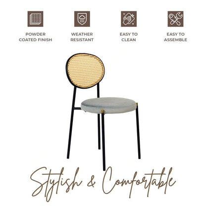 Ensemble de 2 chaises de salle à manger modernes Euston avec dossier en osier et assise en velours rembourrée, idéales pour la maison, le bureau, le salon et la cuisine.