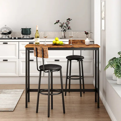 Ensemble bistro 3 pièces, table à manger et tabourets rembourrés avec dossier