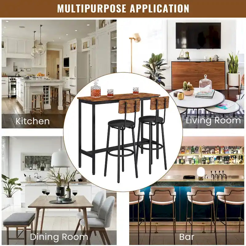 Ensemble bistro 3 pièces, table à manger et tabourets rembourrés avec dossier