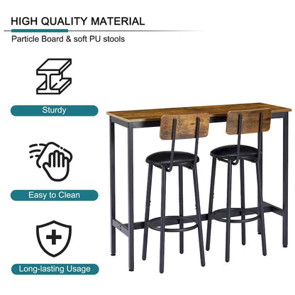 Ensemble bistro 3 pièces, table à manger et tabourets rembourrés avec dossier