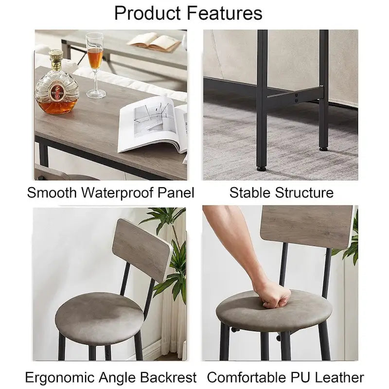 Ensemble bistro 3 pièces, table à manger et tabourets rembourrés avec dossier