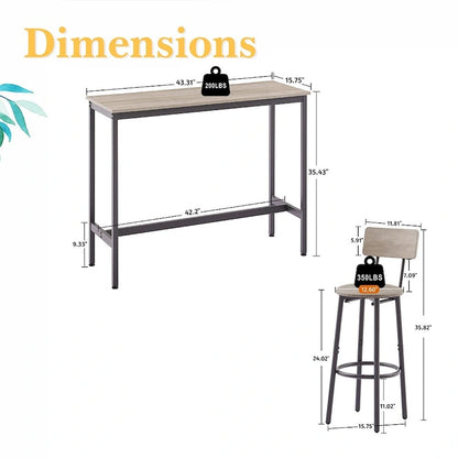 Ensemble bistro 3 pièces, table à manger et tabourets rembourrés avec dossier