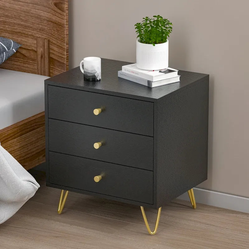 21.6 Tall 3 - Drawer Nightstand White/Grey/Black(1 Piece)