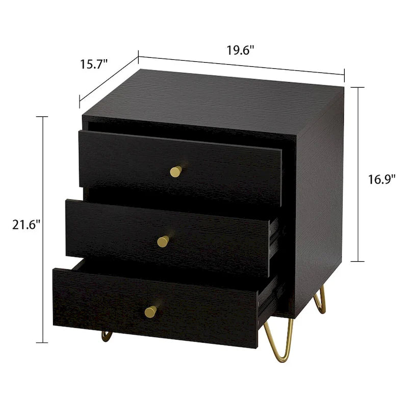 Table de chevet 3 tiroirs de 21,6 pouces de haut, blanc/gris/noir (1 pièce)