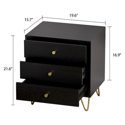 Table de chevet 3 tiroirs de 21,6 pouces de haut, blanc/gris/noir (1 pièce)