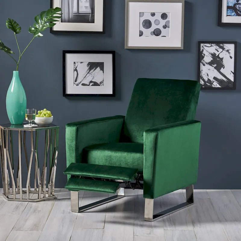 Fauteuil inclinable moderne en velours Brightwood avec pieds en acier par Christopher Knight Home