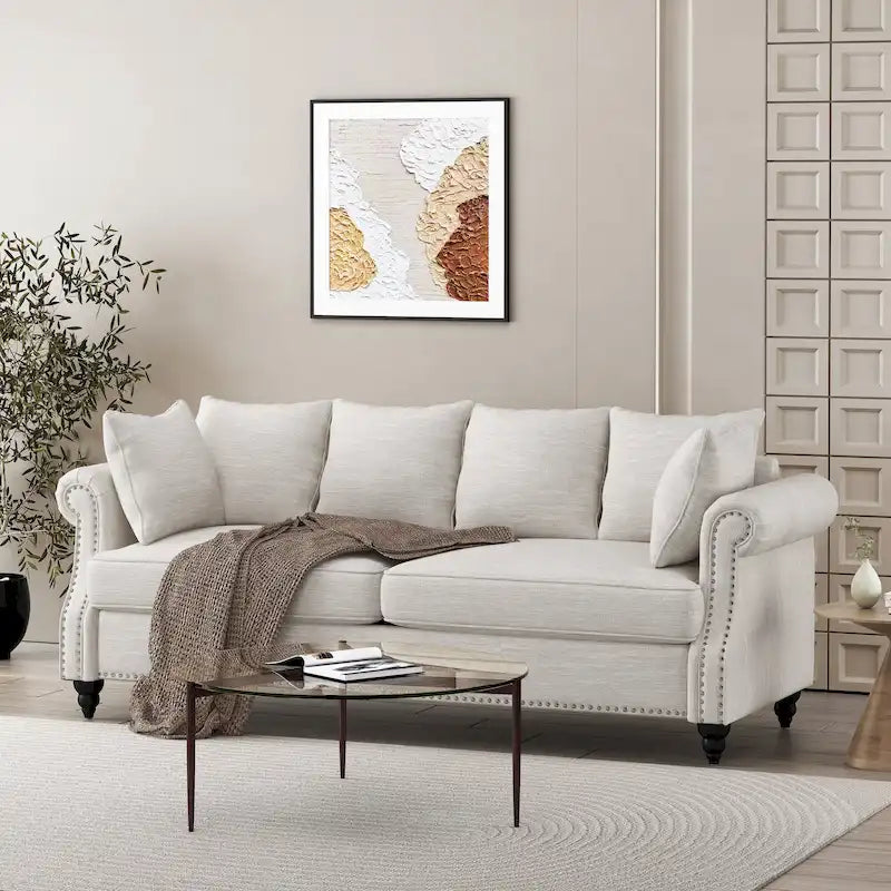 Canapé 3 places Manbow en tissu avec dossier capitonné et garniture cloutée, par Christopher Knight Home