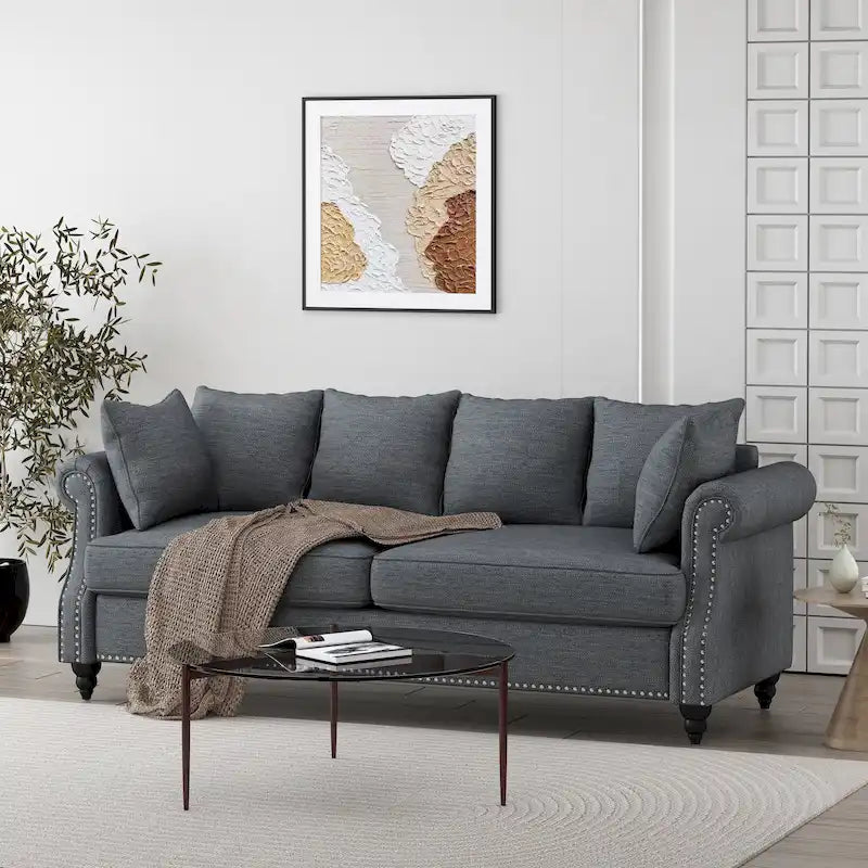 Canapé 3 places Manbow en tissu avec dossier capitonné et garniture cloutée, par Christopher Knight Home