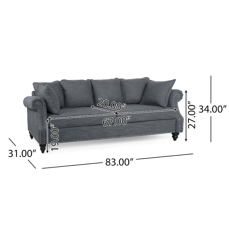 Canapé 3 places Manbow en tissu avec dossier capitonné et garniture cloutée, par Christopher Knight Home