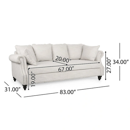 Canapé 3 places Manbow en tissu avec dossier capitonné et garniture cloutée, par Christopher Knight Home