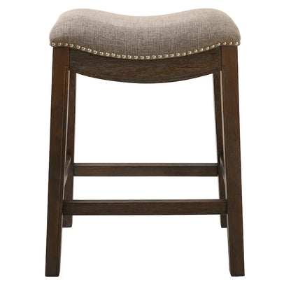 Chaise de bar HomeRoots 26 en tissu gris et marron et bois massif, sans dossier, hauteur comptoir